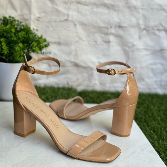 Stuart Weitzman Nearlynude Ankle strap Nude patent leather sandals size 10 women - Picture 12 of 16